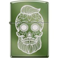 Skull Zippo Lighters (High Polish Green/Chameleon - Engraved Hipster Sugar Skull)