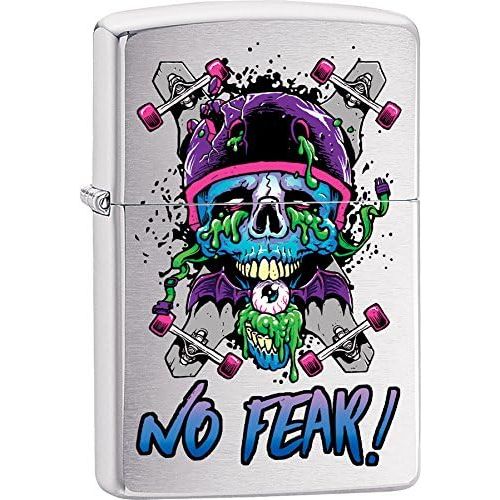  Zippo Personalized Message Engraved on Backside No Fear Skateboard Skull Windproof Lighter