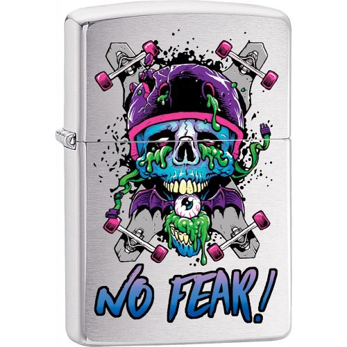  Zippo Personalized Message Engraved on Backside No Fear Skateboard Skull Windproof Lighter