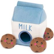 ZippyPaws - Food Buddies Burrow, Interactive Squeaky Hide and Seek Plush Dog Toy - Milk and Cookies