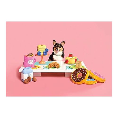  ZippyPaws - Food Buddies Burrow, Interactive Squeaky Hide and Seek Plush Dog Toy - Milk and Cookies