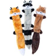 ZippyPaws Skinny Peltz - Fox, Raccoon, & Squirrel - No Stuffing Squeaky Dog Toys, Unstuffed Chew Toy for Small & Medium Breeds, Bulk Multi-Pack of 3 Soft Plush Toys, Flat No Stuffing Puppy Toys - 18