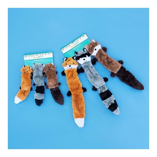  ZippyPaws Skinny Peltz - Fox, Raccoon, & Squirrel - No Stuffing Squeaky Dog Toys, Unstuffed Chew Toy for Small & Medium Breeds, Bulk Multi-Pack of 3 Soft Plush Toys, Flat No Stuffing Puppy Toys - 18