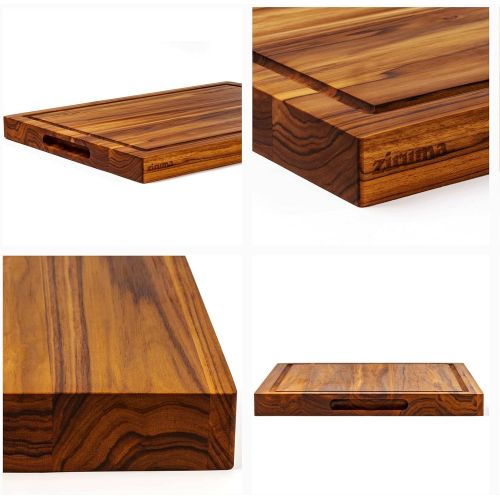  Ziruma Large Prime Teak Wood Cutting Board Cured with Pure Beeswax, Lemon and Linseed Oil 20x15 x 1.5 in Extra Wood Moisturizer Included