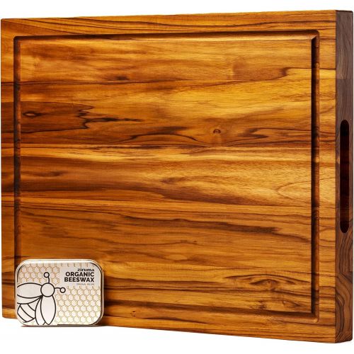  Ziruma Large Prime Teak Wood Cutting Board Cured with Pure Beeswax, Lemon and Linseed Oil 20x15 x 1.5 in Extra Wood Moisturizer Included