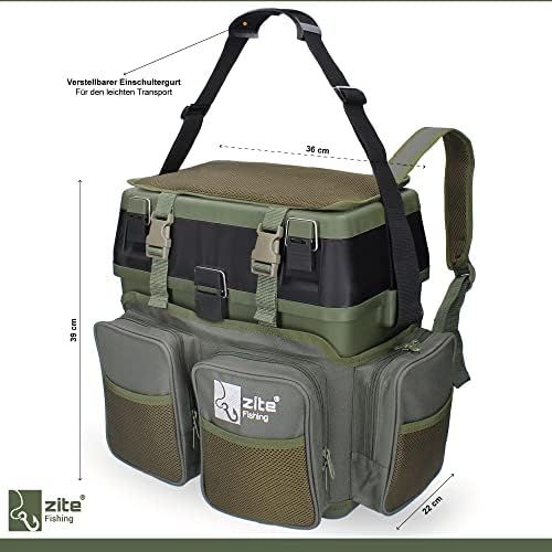  [아마존베스트]Zite Fishing Multi Fishing Suitcase Backpack & Seat Box in 1 - Includes 4 Tackle Boxes for Fishing Accessories in Lid