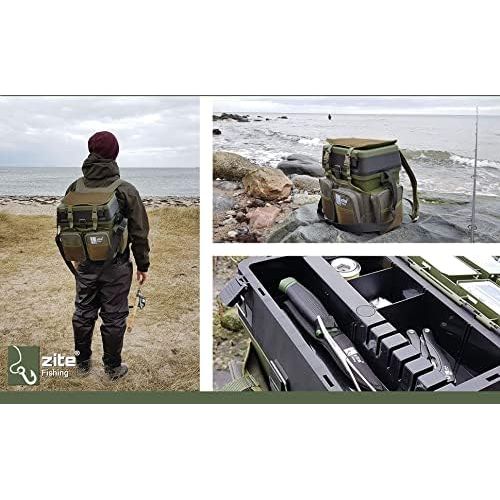  [아마존베스트]Zite Fishing Multi Fishing Suitcase Backpack & Seat Box in 1 - Includes 4 Tackle Boxes for Fishing Accessories in Lid