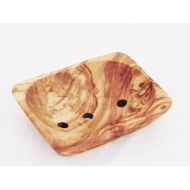 ZitounaWood Olive Wood Rustic Soap Dish Holder 4.1 X 3.2 Inch/ Bathroom Soap Holder with 3 holes