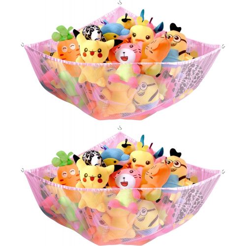  [아마존베스트]Ziz Home Stuffed Animal Hammock, 2 Pack, Nursery and Playroom Jumbo Toy Storage Net Organizer for Plush Toys, Kids Bedroom Decor, Rip-Resistant Stuff Animals Holder with Hanging Ha