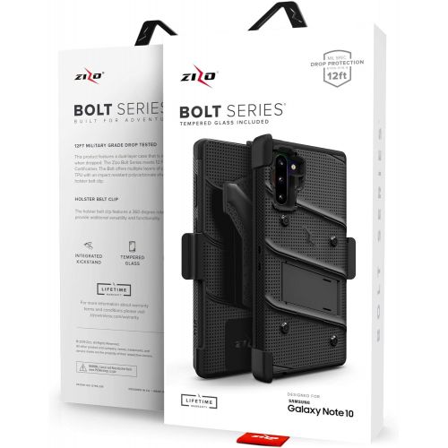  [아마존베스트]Zizo Bolt Cover - Case for Samsung Galaxy Note 10 & Kickstand and Holster (Black