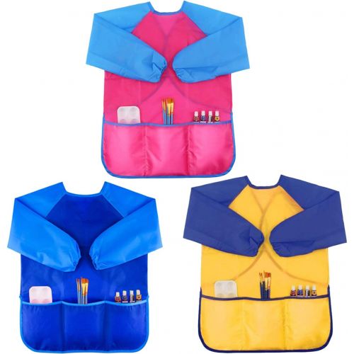  [아마존베스트]6 Pack Kids Art Smock Colorful Waterproof Children Art Aprons Artist Painting Aprons with Long Sleeve 3 Roomy Pockets for Age 3-8 Years