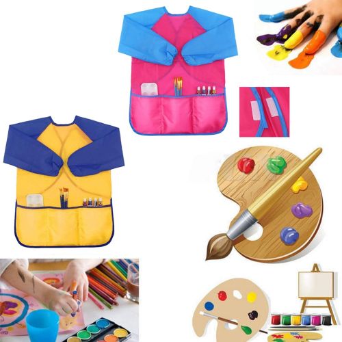  [아마존베스트]6 Pack Kids Art Smock Colorful Waterproof Children Art Aprons Artist Painting Aprons with Long Sleeve 3 Roomy Pockets for Age 3-8 Years