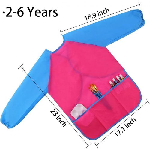  [아마존베스트]Zkptops 6 Pack Kids Art Smock Colorful Waterproof Children Art Aprons Artist Painting Aprons with Long Sleeve 3 Roomy Pockets for Age 3-8 Years