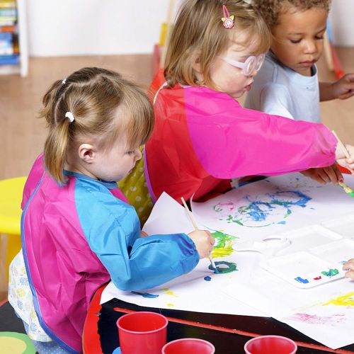  [아마존베스트]Zkptops 6 Pack Kids Art Smock Colorful Waterproof Children Art Aprons Artist Painting Aprons with Long Sleeve 3 Roomy Pockets for Age 3-8 Years