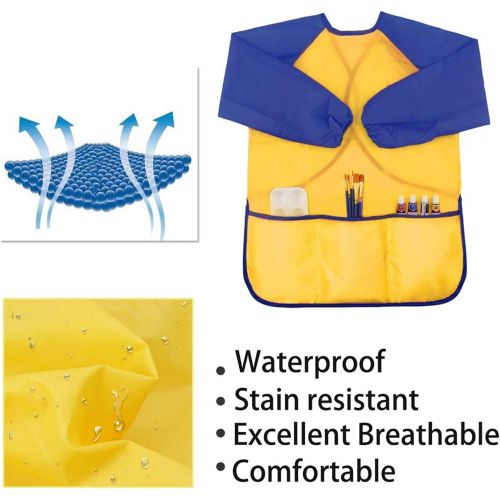  [아마존베스트]Zkptops 6 Pack Kids Art Smock Colorful Waterproof Children Art Aprons Artist Painting Aprons with Long Sleeve 3 Roomy Pockets for Age 3-8 Years