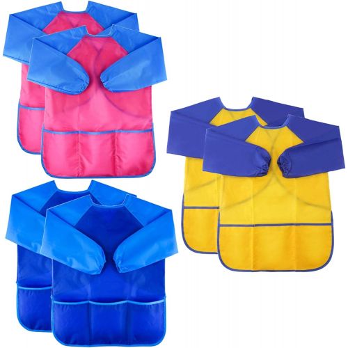  [아마존베스트]Zkptops 6 Pack Kids Art Smock Colorful Waterproof Children Art Aprons Artist Painting Aprons with Long Sleeve 3 Roomy Pockets for Age 3-8 Years