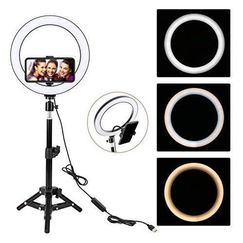  [아마존베스트]ZoMei 10 Selfie LED Ring Light with Tripod Stand &Cell Phone Holder for Live Stream/Makeup/YouTube Video,Dimmable Beauty Mini Camera Photography Ringlight for iPhone Xs Max XR Andr