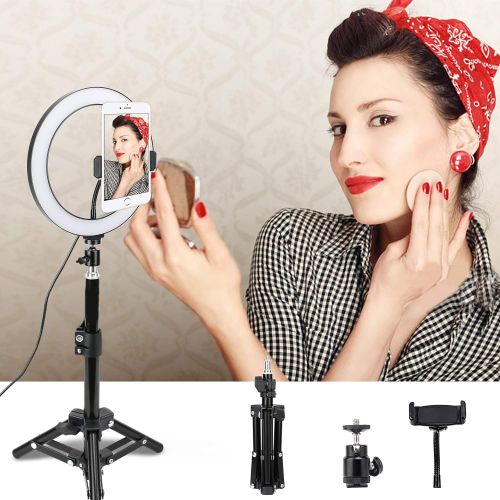  [아마존베스트]ZoMei 10 Selfie LED Ring Light with Tripod Stand &Cell Phone Holder for Live Stream/Makeup/YouTube Video,Dimmable Beauty Mini Camera Photography Ringlight for iPhone Xs Max XR Andr