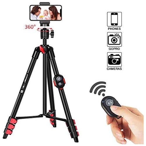  ZOMEi Phone Tripod, Cell Phone Tripod 54 inch Travel Tripod with Bluetooth Remote Cellphone Holder 360 Panorama Ball Head for Camera GoPro/Mobile Cell Phone iPhone Xs/Xr/Xs Max/X/8