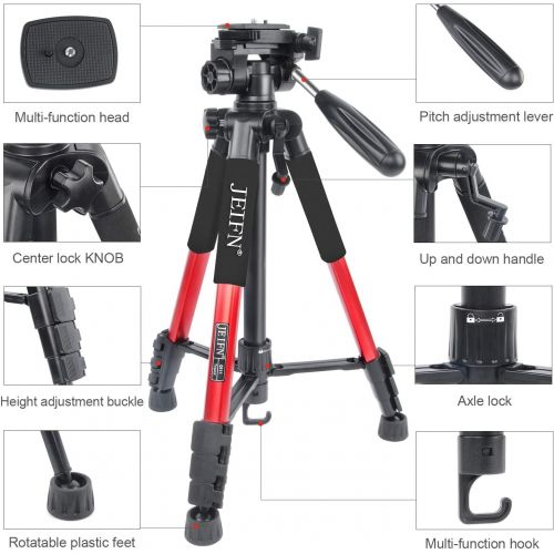  ZoMei JEIFN Q111 58 Travel Camera Tripod Lightweight Aluminum Tripod with Phone Clip for DSLR SLR Canon Nikon Sony Laser Level and Spotting Scope (RED)