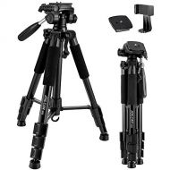 ZOMEI 65” Camera Tripod Compact Light Weight Travel Aluminum Camera/Phone Tripod for Canon Nikon with 2PC Quick Plates and Universal Phone Mount 11 lbs Load (Black)