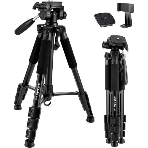  ZOMEI 65” Camera Tripod Compact Light Weight Travel Aluminum Camera/Phone Tripod for Canon Nikon with 2PC Quick Plates and Universal Phone Mount 11 lbs Load (Black)