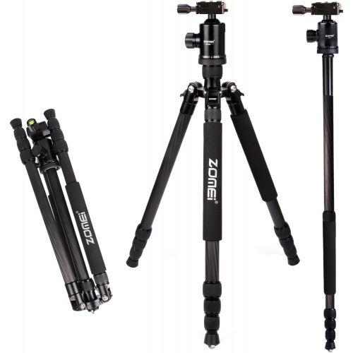  Zomei Z818C Professional Portable Carbon Fiber Tripod Stand with Ball Head Quick Release Plate Carrying Bag, Travel for Canon Sony Nikon Samsung Panasonic Olympus Kodak Fuji Camera