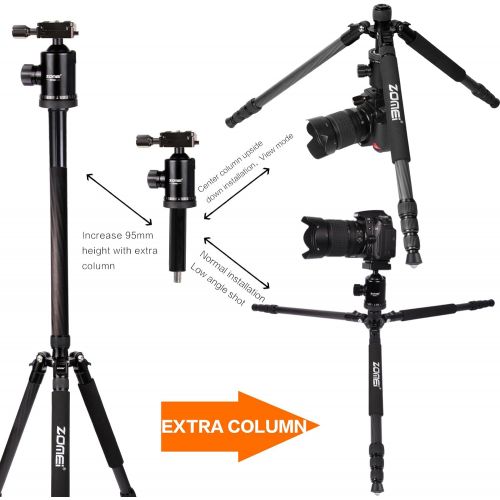  Zomei Z818C Professional Portable Carbon Fiber Tripod Stand with Ball Head Quick Release Plate Carrying Bag, Travel for Canon Sony Nikon Samsung Panasonic Olympus Kodak Fuji Camera