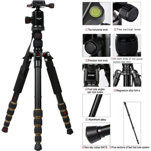  ZOMEi Zomei Compact Portable Q666 Aluminium Digital Tripod Monopod Stand with Ball Head for All Canon Sony Nikon Samsung Panasonic Olympus Kodak Fuji Camera and Camcorder