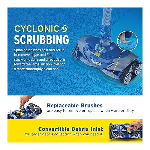  Zodiac MX8 Elite Suction Pool Cleaner for All In-Ground Pool Surfaces w/Cyclonic Leaf Catcher Included, 39 ft Reach, Cyclonic Scrubbing Brushes, Energy Efficient