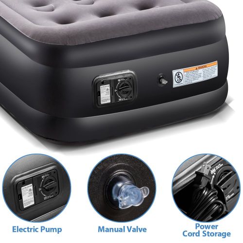  Zoetime Twin Size Air Mattress Blow Up Elevated Raised Air Bed Inflatable Airbed with Built-in Electric Pump, 77 x 38 x 18.5 inches, Gray