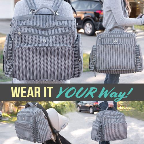  Zohzo Aldridge Diaper Backpack - Diaper Bag with Changing Pad, Insulated Pockets, Wipes Pocket, Waterproof Material, Stroller Straps, and Shoulder Strap (Gray)