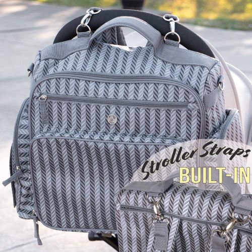  Zohzo Aldridge Diaper Backpack - Diaper Bag with Changing Pad, Insulated Pockets, Wipes Pocket, Waterproof Material, Stroller Straps, and Shoulder Strap (Gray)