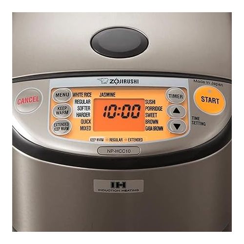  Zojirushi NP-HCC10XH Induction Heating System Rice Cooker and Warmer, 1 L, Stainless Dark Gray