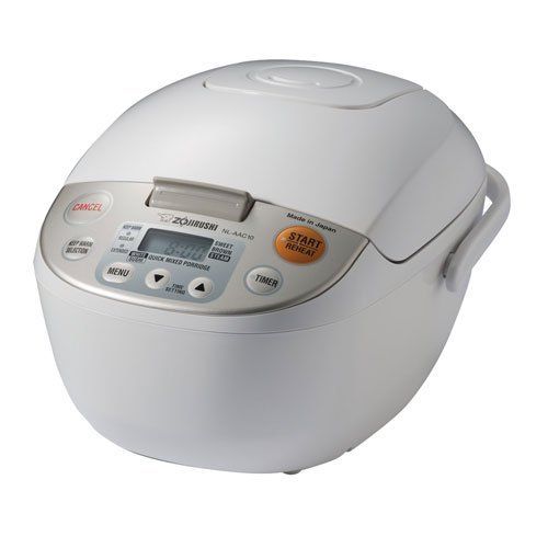  Zojirushi NL-AAC10 Micom Rice Cooker (Uncooked) and Warmer, 5.5 Cups/1.0-Liter Includes Stainless Measuring Cup Set, Slotted Turner and Cookbook Bundle