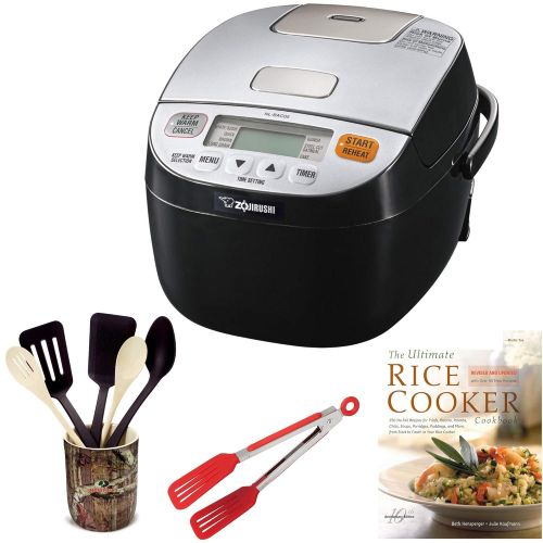  Zojirushi NL-BAC05 Micom Rice Cooker & Warmer, Silver Black Includes 8-inch Nylon Flipper Tongs, Bamboo Stir Fry Spatula and Cookbook