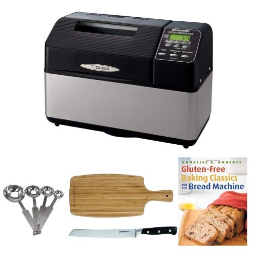  Zojirushi BB-CEC20 Home Bakery Supreme 2-Pound-Loaf Breadmaker, Black Includes 8 Bread Knife, Stainless Steel Measuring Spoon Set, Bamboo Cutting Board and Breadbook