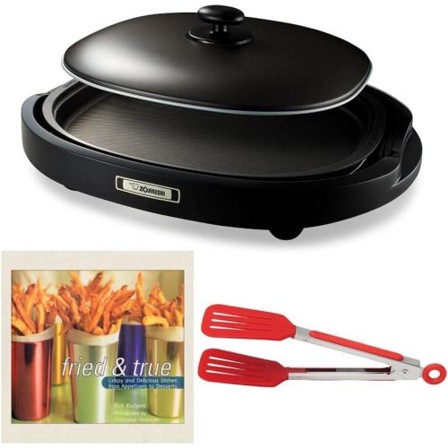  Zojirushi Gourmet Sizzler EA-BDC10 Electric Griddle (Dark Brown) with 8-Inch Nylon Flipper Tongs and Cookbook Bundle (3 Items)