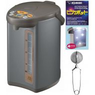 Zojirushi CD-WCC40 Micom Water Boiler and Warmer (135 oz, Silver Dark Brown) with 4-Pack Descaling Agents and Tea Infuser Bundle (3 Items)