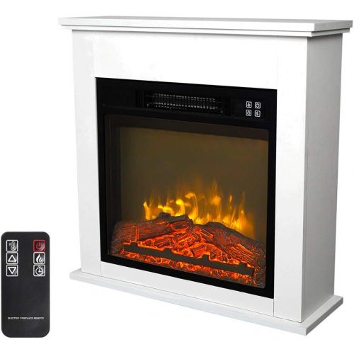  Zokop 25W Freestanding Electric Fireplace Stove Space Heater with Realistic Flame, Wood Mantel, Remote Control for Home Room Indoor, 1500W Black