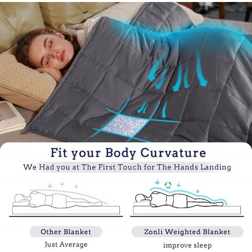  ZonLi Adults Weighted Blanket 20 lbs(60x80, Grey, Queen Size), Cooling Weighted Blanket for Adult, 100% Cotton Material with Glass Beads