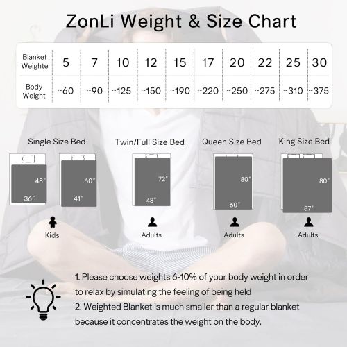  ZonLi Adults Weighted Blanket 20 lbs(60x80, Grey, Queen Size), Cooling Weighted Blanket for Adult, 100% Cotton Material with Glass Beads