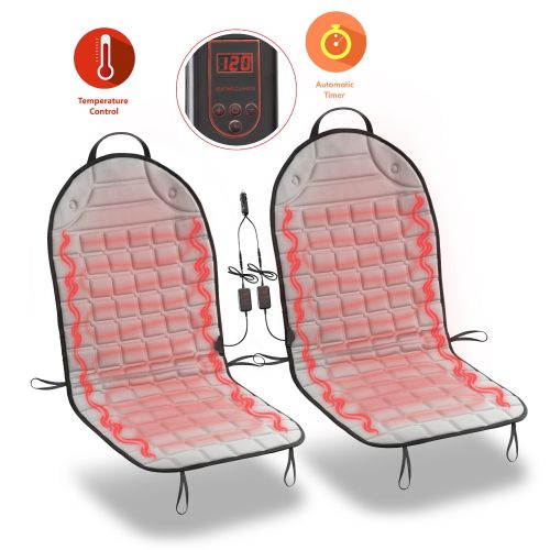  Zone Tech Car Heated Seat Cover Cushion Hot Warmer 2 Piece Set 12V Heating Warmer Pad Hot Gray Cover Perfect for Cold Weather and Winter Driving