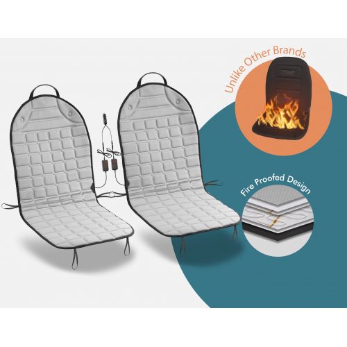  Zone Tech Car Heated Seat Cover Cushion Hot Warmer 2 Piece Set 12V Heating Warmer Pad Hot Gray Cover Perfect for Cold Weather and Winter Driving