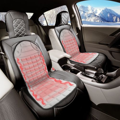  Zone Tech Car Heated Seat Cover Cushion Hot Warmer 2 Piece Set 12V Heating Warmer Pad Hot Gray Cover Perfect for Cold Weather and Winter Driving