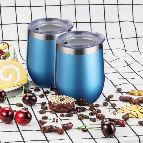  [아마존베스트]Zonegrace 6 pack 12 oz Stainless Steel Stemless Wine Glass Tumbler Double Wall Vacuum Insulated Bulk Wine Tumbler with Lids Set of 6,Gift Pack for Coffee, Wine, Cocktails, Ice Crea