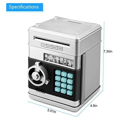  [아마존베스트]Zonkin Cartoon Electronic ATM Password Piggy Bank Cash Coin Can Auto Scroll Paper Money Saving Box Gift for Kids (Silvery)