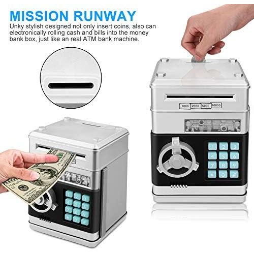  [아마존베스트]Zonkin Cartoon Electronic ATM Password Piggy Bank Cash Coin Can Auto Scroll Paper Money Saving Box Gift for Kids (Silvery)