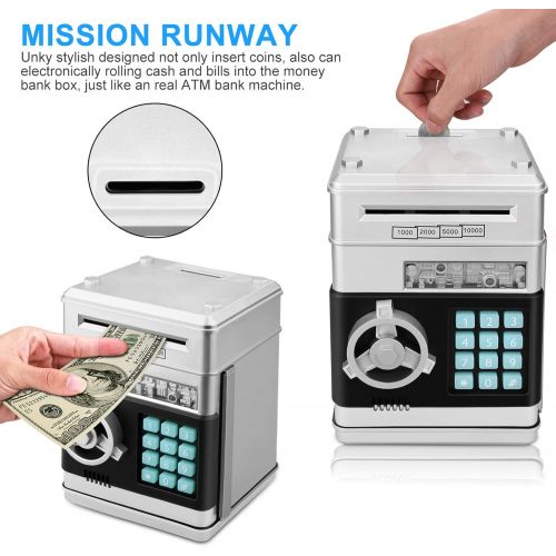  [아마존베스트]Zonkin Cartoon Electronic ATM Password Piggy Bank Cash Coin Can Auto Scroll Paper Money Saving Box Gift for Kids (Silvery)