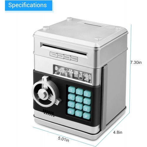  [아마존베스트]Zonkin Cartoon Electronic ATM Password Piggy Bank Cash Coin Can Auto Scroll Paper Money Saving Box Gift for Kids (Silvery)